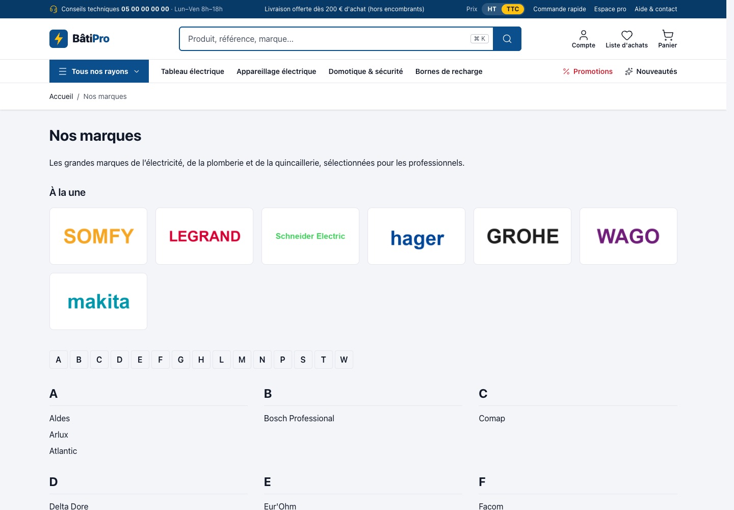 Page des marques