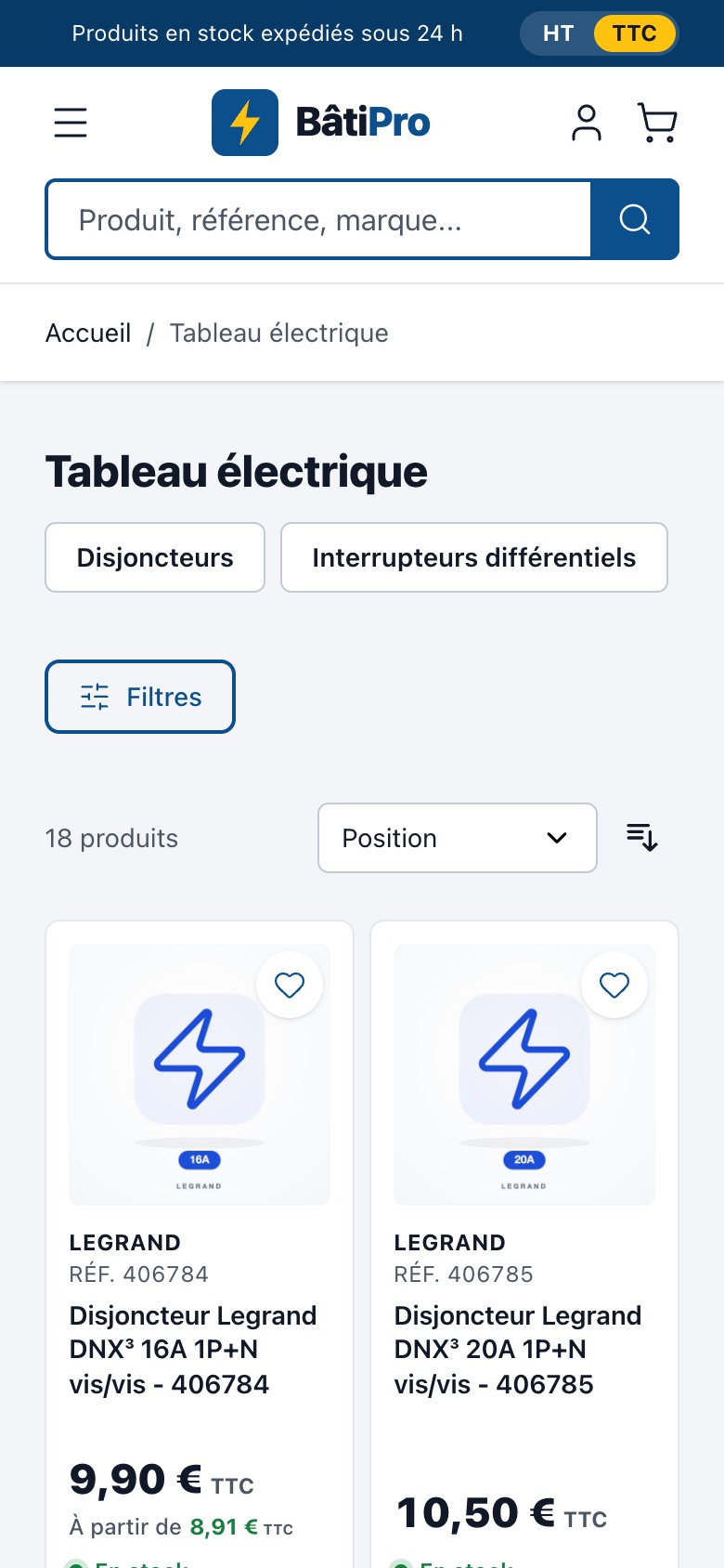 Catégorie sur mobile